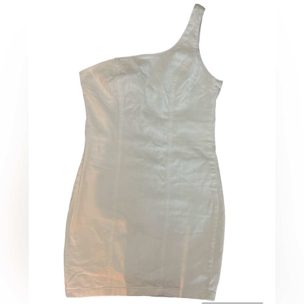 One Shoulder White Denim Dress